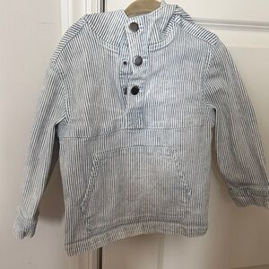 Striped Pullover Hooded Jacket with Button Placket